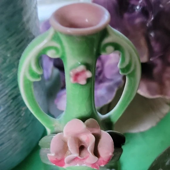 Floral Ceramic Vase Set - Green, Pink, and Gold - Picture 4 of 4